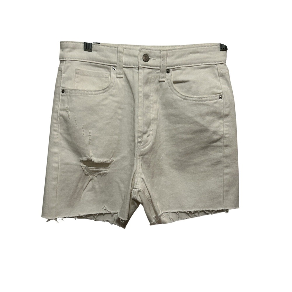 Wild Fable White Denim Mom Shorts Womens 2 High Rise Raw Hem Distressed Jean New